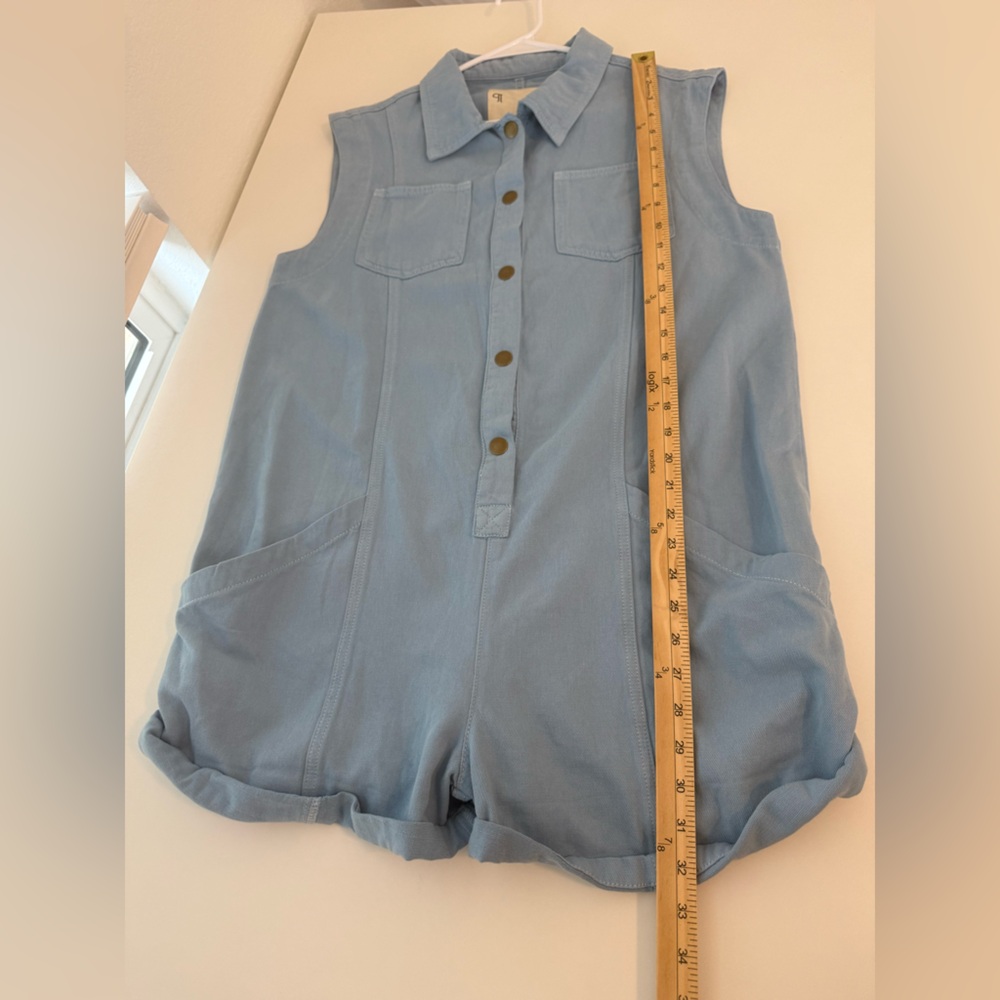 Anthropologie Pilcro Sleeveless Collared Romper Blue Sz Small - Picture 15 of 15